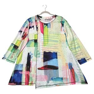 Jess & Jane Tunic Womens XL Abstract Print Asymmetrical Monaco Top Made in USA